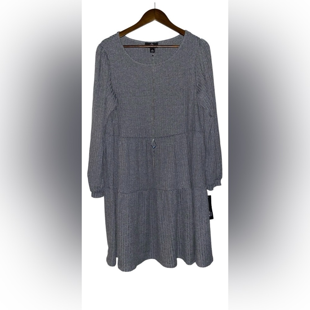 AGB Flouncy Long Sleeve Gray Knit Necklace Dress Plus Women 1X Pullover NEW